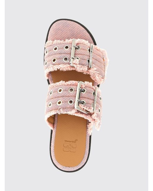 Ganni Pink Fringed Buckle Flat Sandals