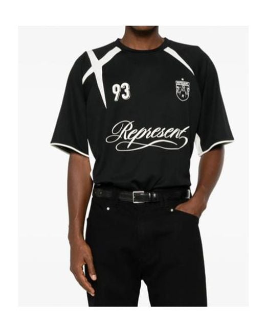Represent Black Logo Printed Football T-Shirt for men