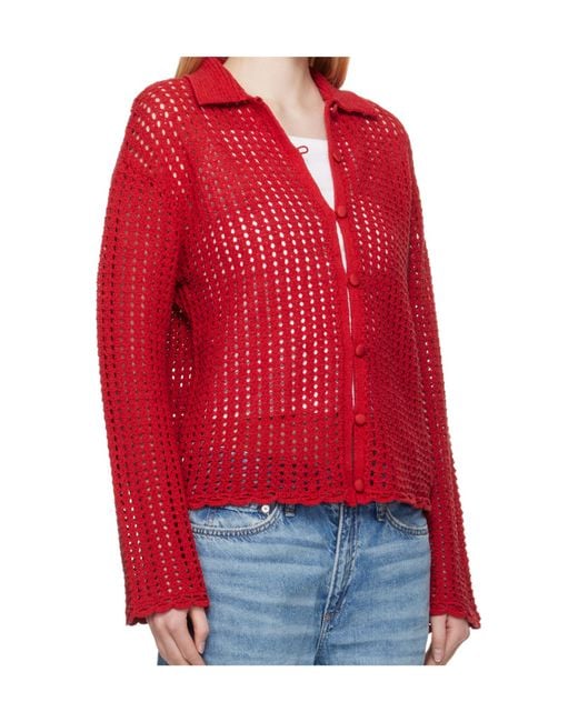 Rag & Bone Red Openwork Knit Cardigan