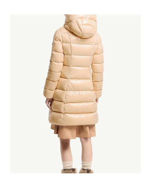 Moncler Natural Marusse Hooded Mid-Length Down Jacket