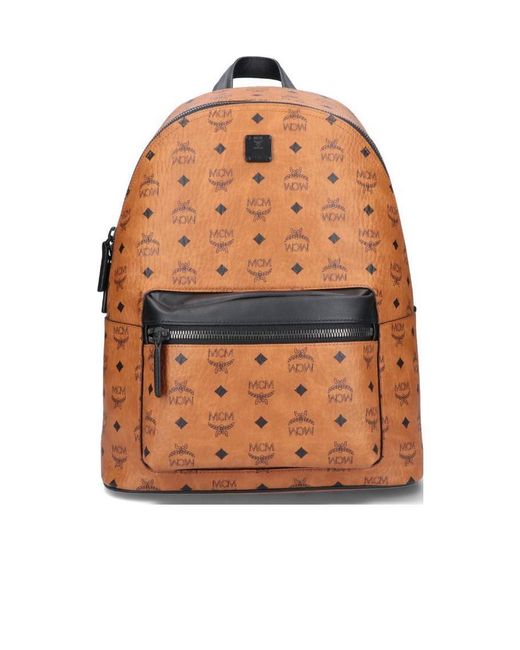 MCM Orange Medium Stark Monogram-Print Backpack