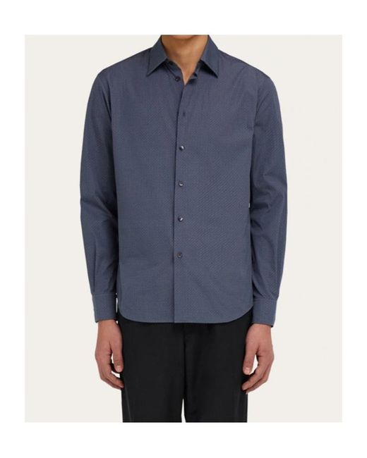 Ferragamo Blue Micro-Patterned Shirt for men