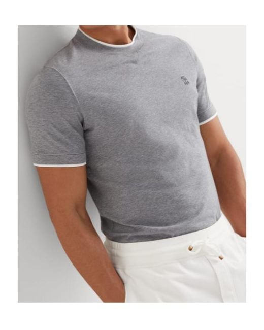 Brunello Cucinelli Gray Logo Embroidered Layered T-Shirt for men