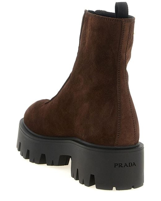 Prada Brown Triangle-Logo Zipped Boots