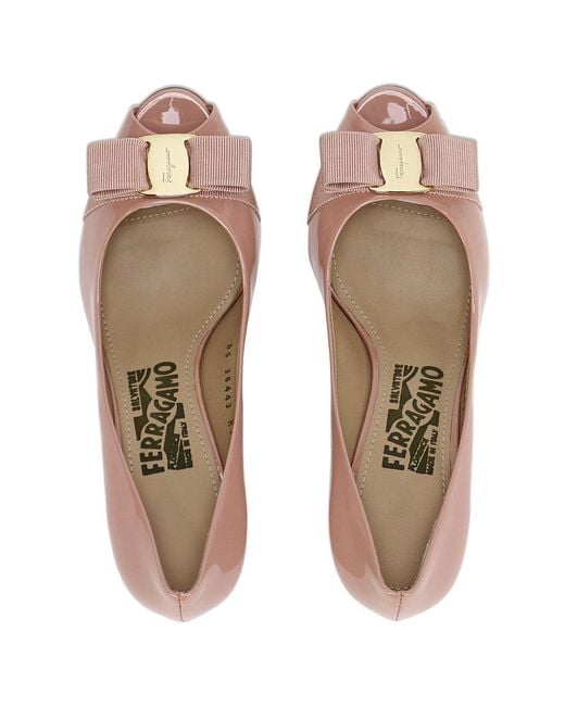 Ferragamo Pink Peep-Toe, Patent-Leather Booties