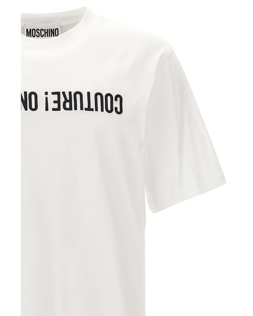 Moschino White Logo Embroidered Crewneck T-Shirt for men