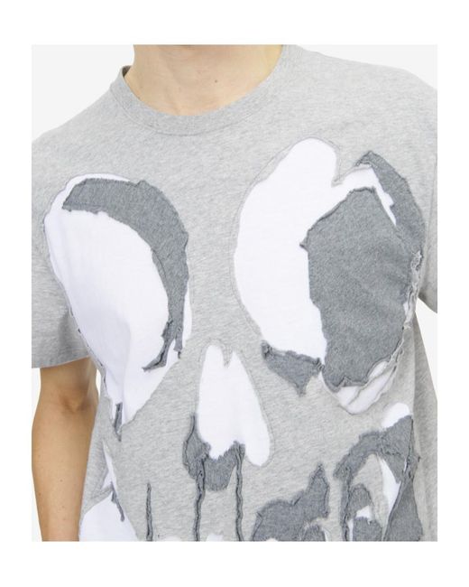 McQueen Gray Skull-Applique T-Shirt for men