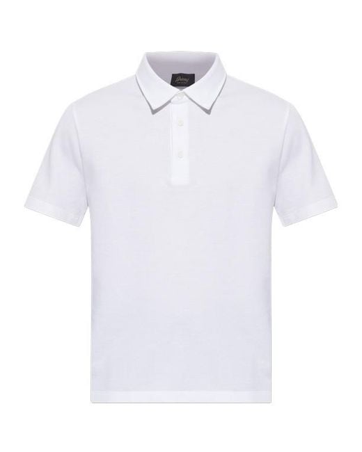 Brioni White Buttoned Collar Polo Shirt for men