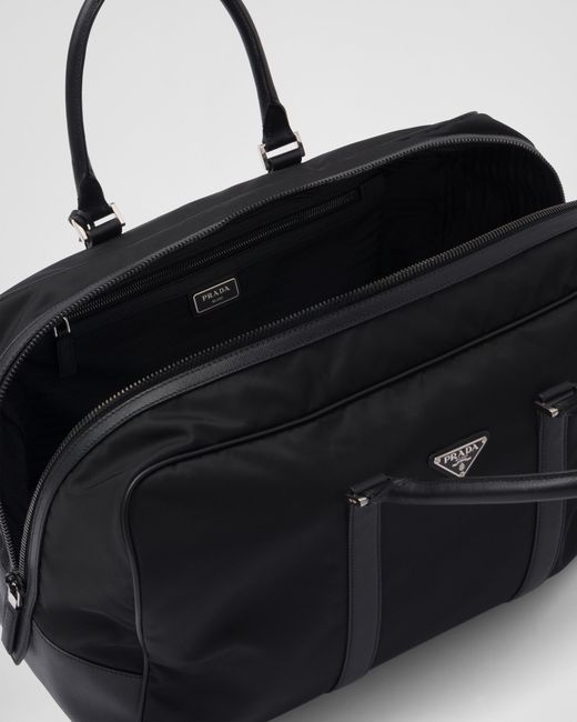 Prada Black Logo Plaque Zipped Travel Bag for men