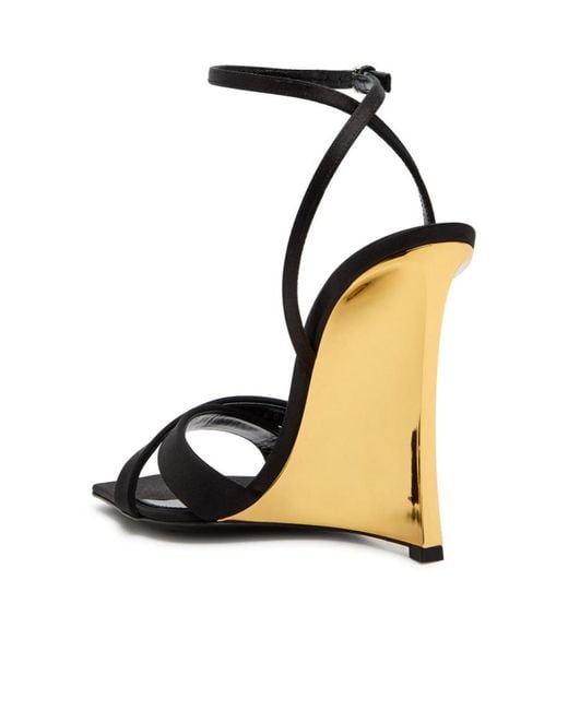 Saint Laurent Black Lucienne 110 Crepe Satin Wedge Sandals