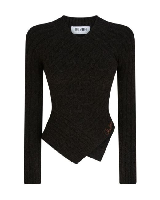 The Attico Black The Logo Embroidered Cable Knitted Jumper