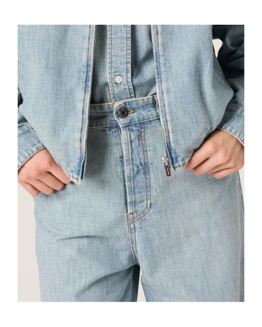 Miu Miu Blue Logo-Embroidered Denim Jeans