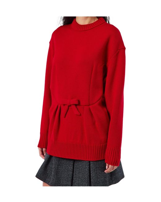 Prada Red Mock Neck Waist-Cinched Knit Sweater