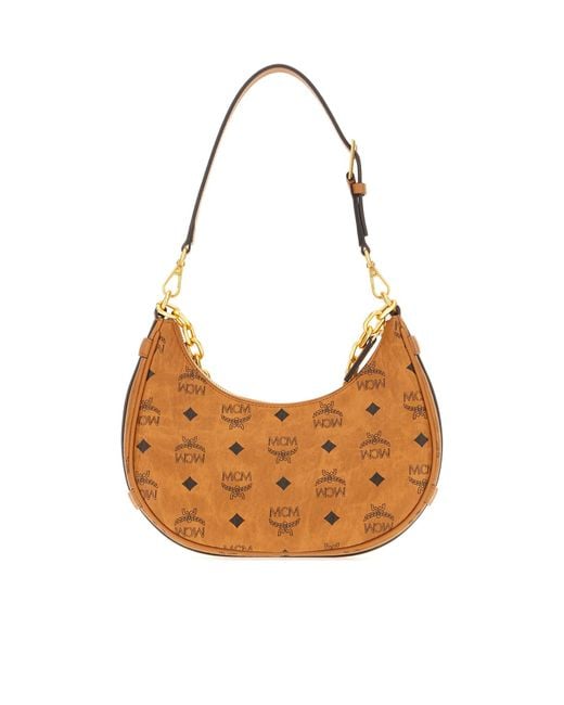MCM White Monogram Printed Zipped Tote Bag