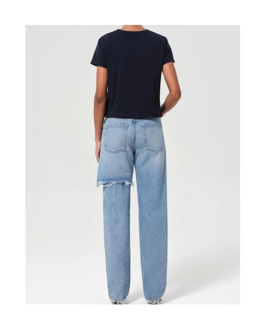 Agolde Blue Distressed Straight-Leg Jeans