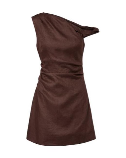 Sir Brown One-Shoulder Linen Minidress