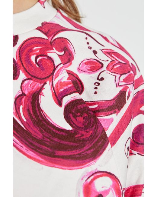 Dolce & Gabbana Pink Majolica Pattern Cropped T-Shirt