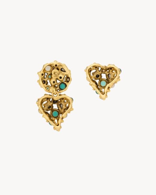 Saint Laurent White Cassandre Heart Earrings