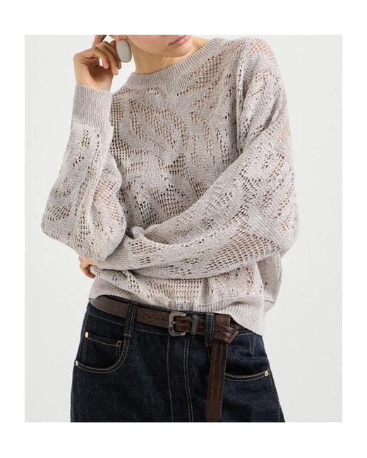 Brunello Cucinelli Gray Open-Knit Sweater