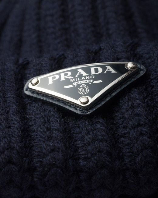 Prada Blue Logo Patch Beanie for men