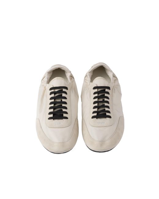 Prada White Logo Printed Lace-Up Sneakers for men