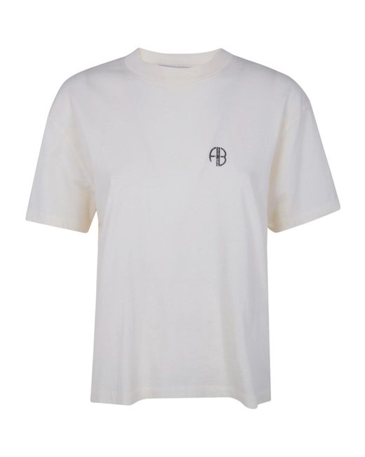 Anine Bing White Logo-Print T-Shirt