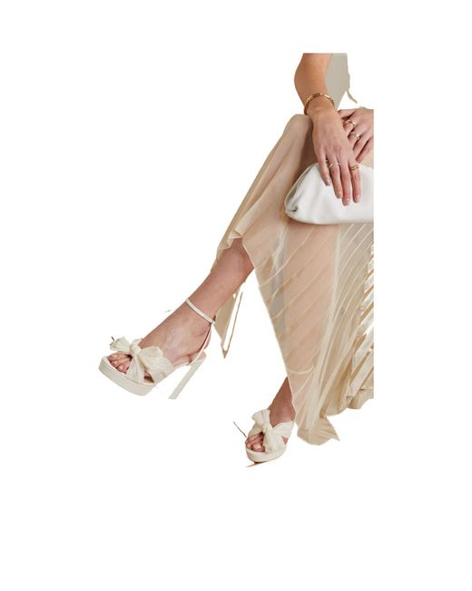 Loeffler Randall White Natalia Bow-Embellished Plissé-Organza Platform Sandals