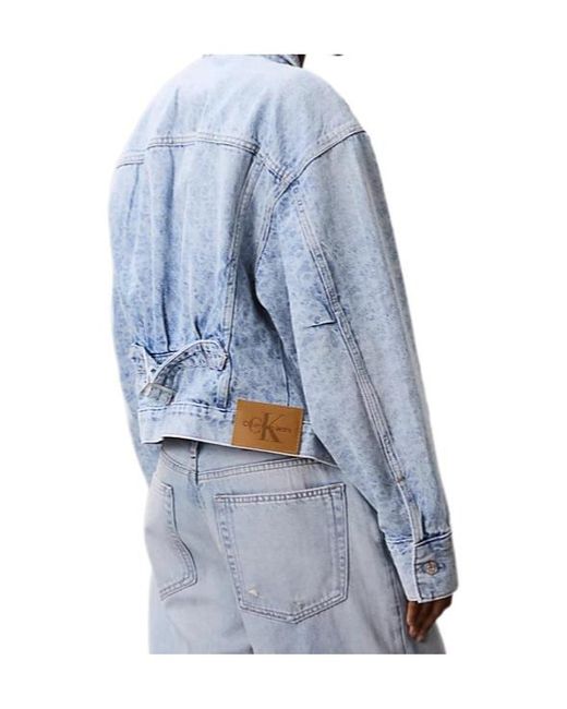 Calvin Klein Blue Monogram Logo Cropped Denim Jacket