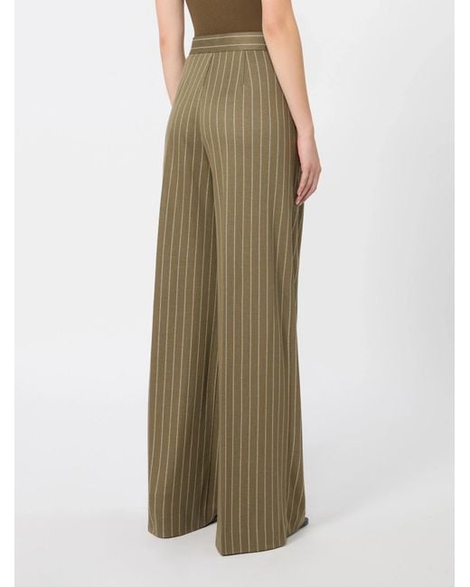 Max Mara Green Pinstripe-Pattern Pleated Trousers
