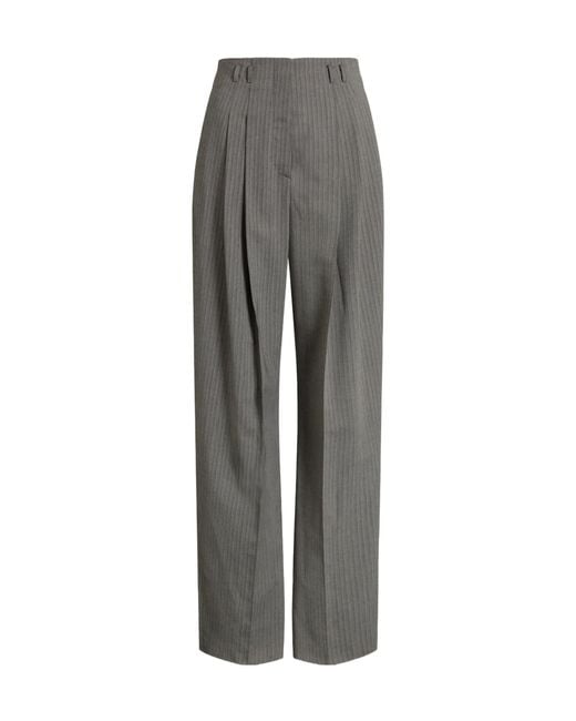 Alberta Ferretti Gray Wide-Leg Tailored Trousers With Pleats