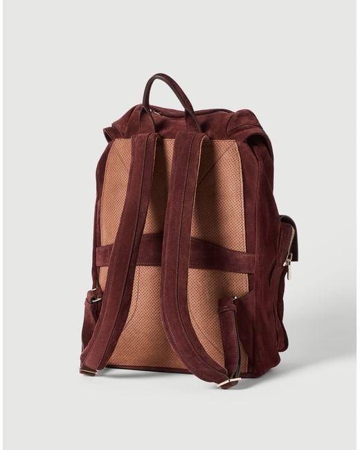 Brunello Cucinelli Red Suede Leisure Backpack for men