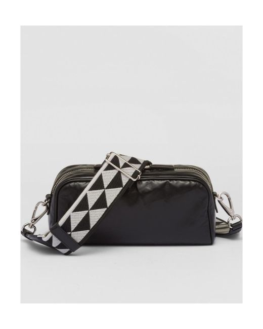 Prada Black Logo Plaque Zipped Shoulder Bag