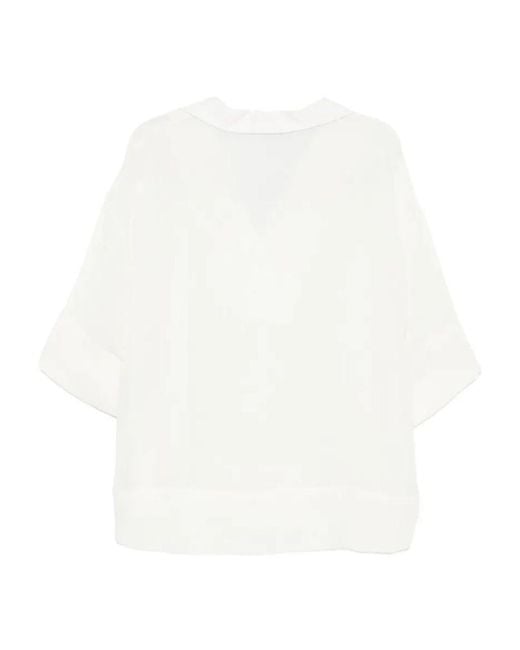 Eleventy White Oversized V-Neck Top