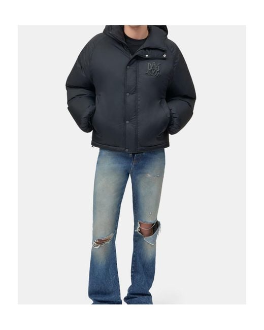 Amiri Blue Logo Patch Hooded Down Jacket for men