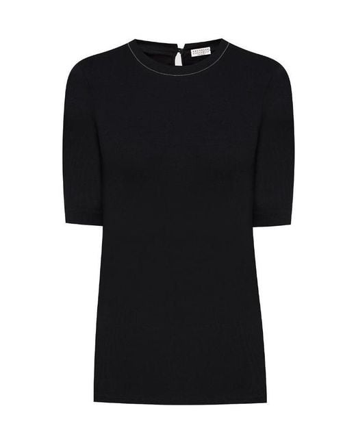 Brunello Cucinelli Black Embellished Short-Sleeved T-Shirt