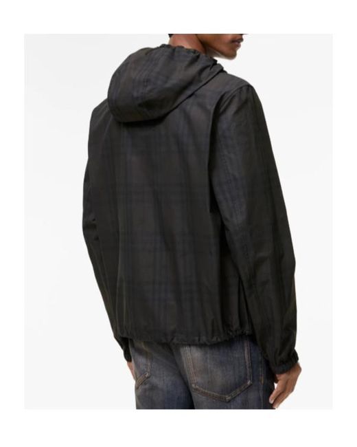 Burberry Black Check Cotton Newport Hooded Jacket for men