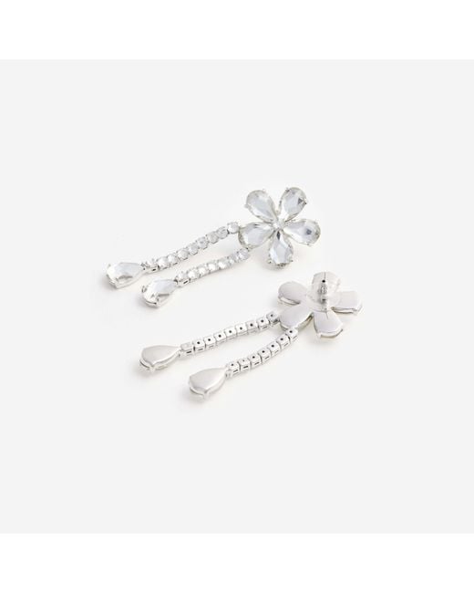 Self-Portrait White Crystal Flower Droplet Earrings