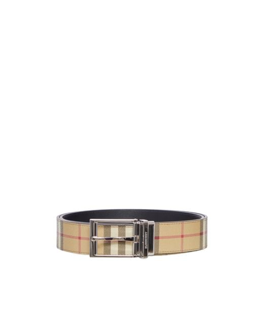 Burberry White Checked Reversible Buckle Belt for men