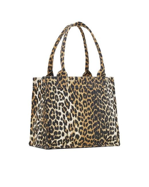 Ganni Metallic Leopard Large Canvas Tote Bag