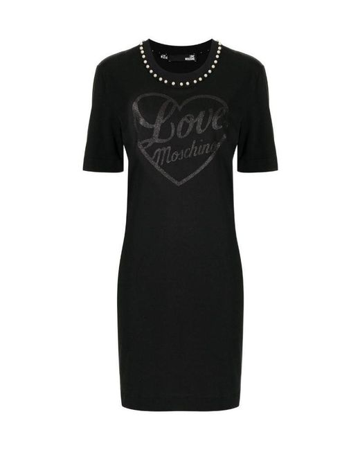 Moschino Black Pearl-Trim T-Shirt Dress