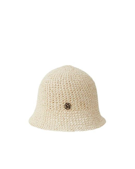 Maison Michel Natural Logo Plaque Woven Bucket Hat