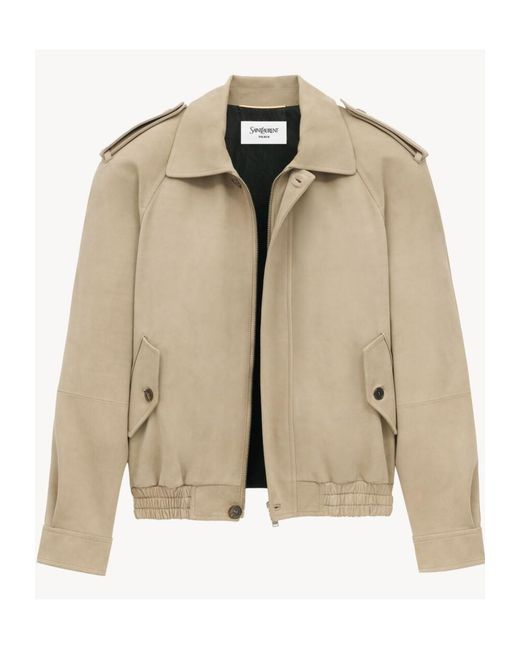 Saint Laurent Natural Button Detailed Bomber Jacket