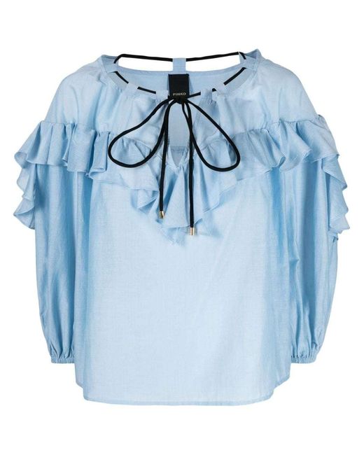 Pinko Blue Maxi Flounce Blouse