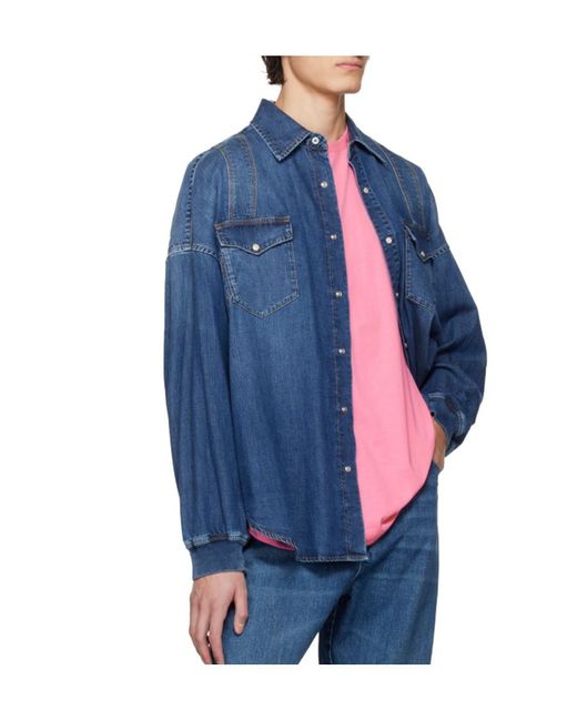McQueen Blue Buttoned Denim Shirt for men