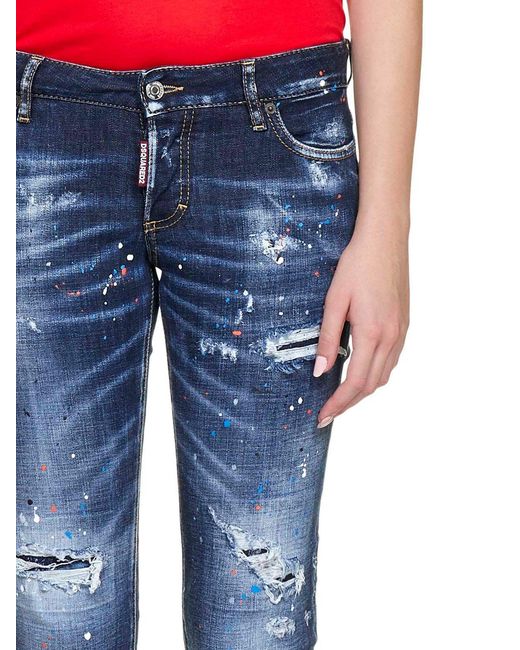 DSquared² Blue Jennifer Distressed Cropped Jeans