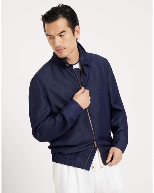Brunello Cucinelli Blue Long-Sleeved Zip-Up Jacket for men