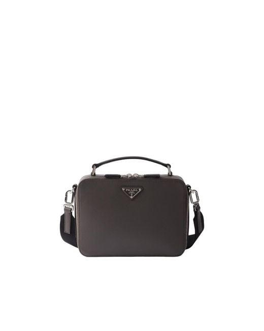 Prada Black Brique Medium Saffiano Leather Bag for men