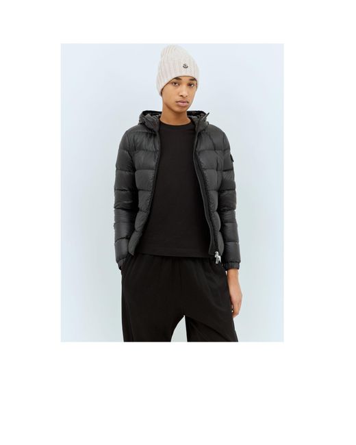 Moncler White Logo Patch Ribbed Beanie