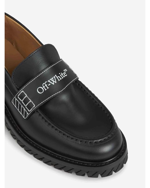 Off-White c/o Virgil Abloh Black Military Logo Debossed Slip-On Loafers