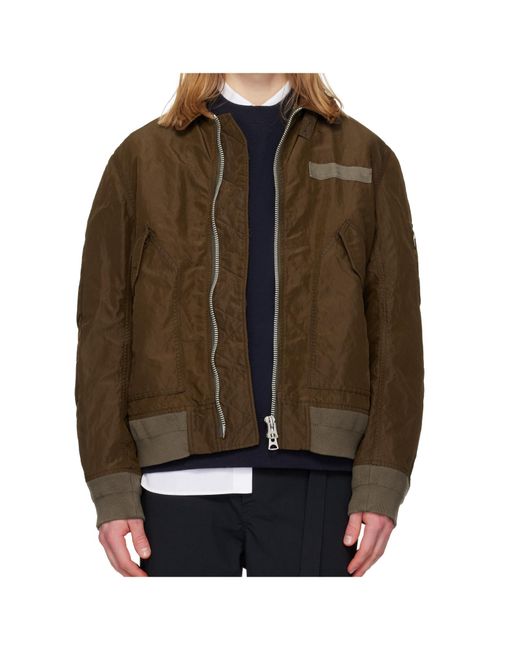 Sacai Brown Treated Nylon Twill Pilot Jacket for men